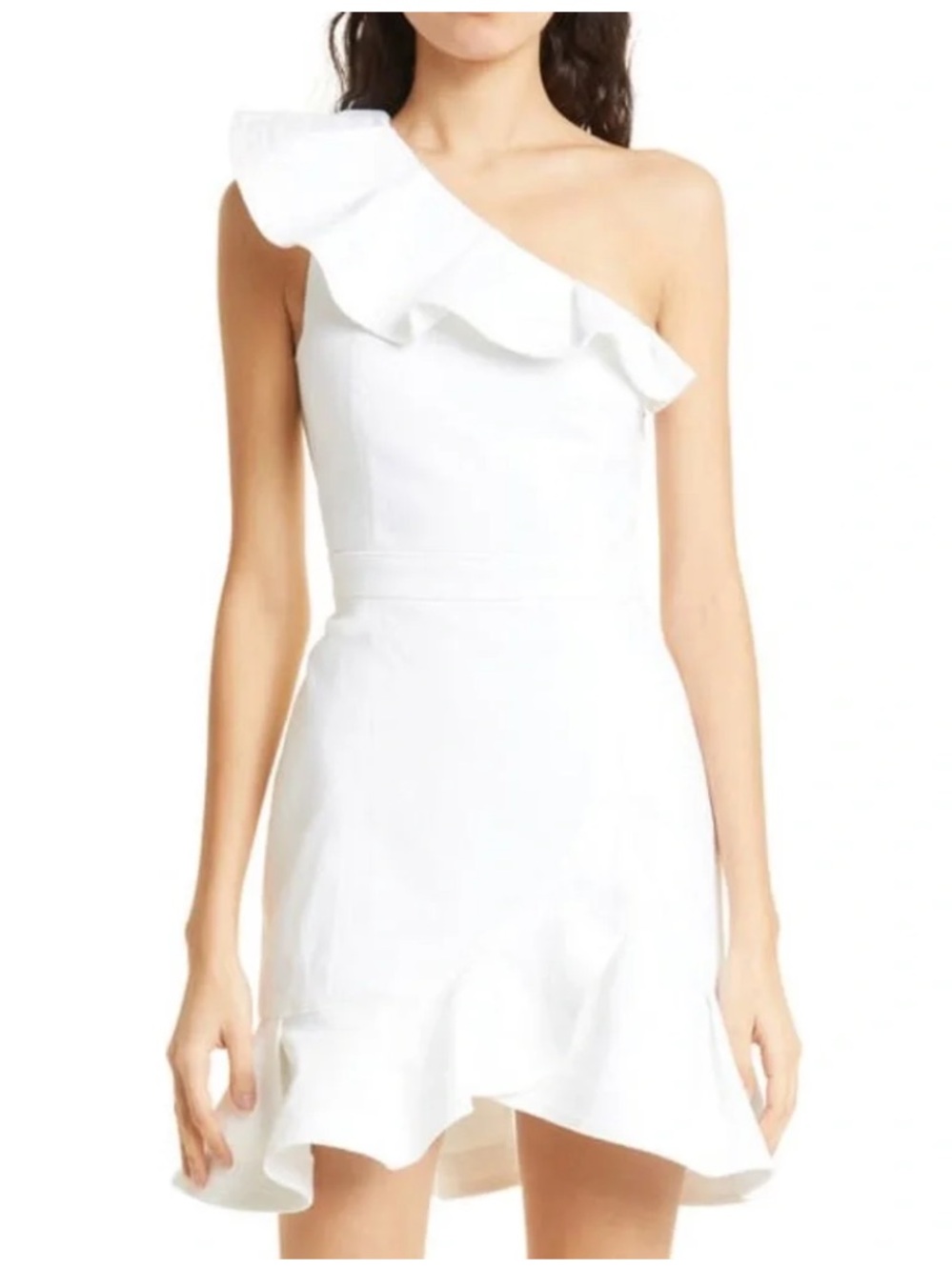 cinq a sept Laury Denim Like One-Shoulder Ruffle Mini Dress ❤️❤️